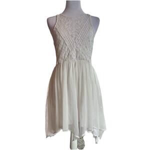 Abercrombie Fitch Sz S Babydoll Swing Dress Cream Chiffon Crochet Bohemian Boho